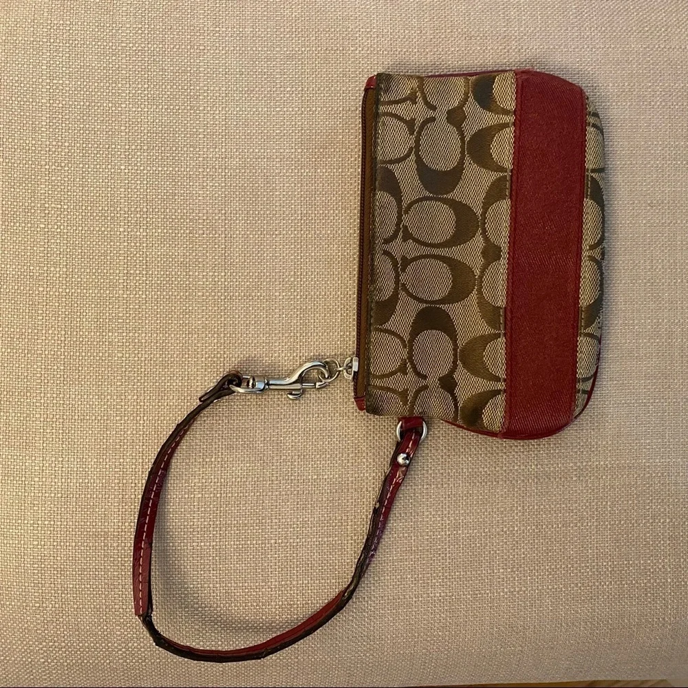 Coach Wristlet with Detachable Strap Vintage Brown and Red Monogram